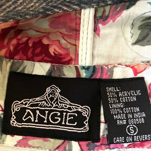 NWT ANGIE elbow patch blazer GRAY tweed cotton floral lining button cuffs size - Picture 3 of 14